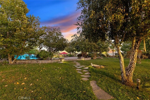 view of yard at dusk