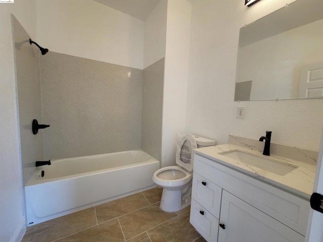 full bathroom featuring tile patterned flooring, vanity,  shower combination, and toilet