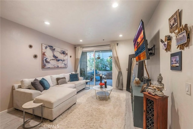 living room with hardwood / wood-style flooring