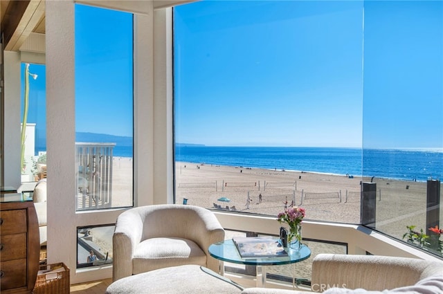 interior space with a view of the beach