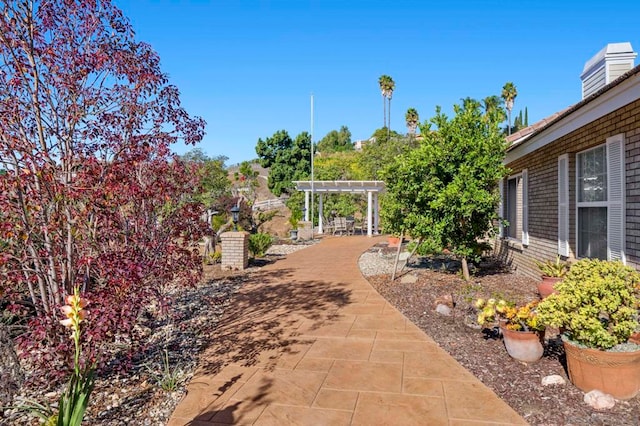 view of yard with a pergola