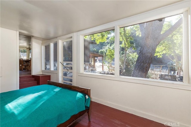 bedroom with hardwood / wood-style flooring and multiple windows