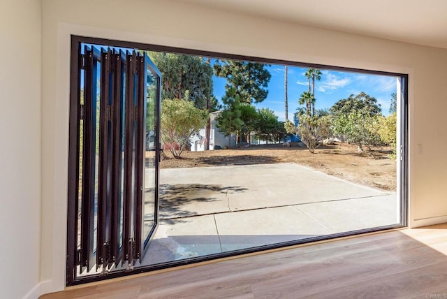 doorway to outside with a wealth of natural light and light wood-type flooring