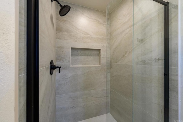 bathroom featuring a shower with shower door