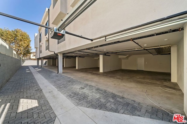 garage with a garage door opener