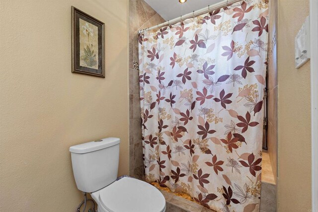 bathroom with a shower with curtain and toilet