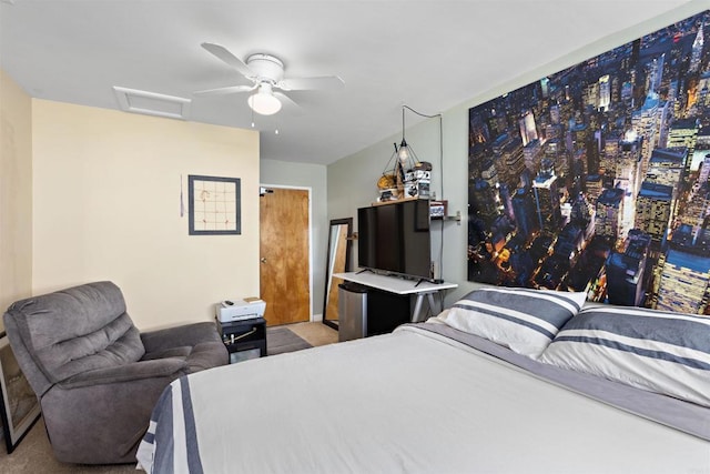 bedroom featuring carpet and ceiling fan