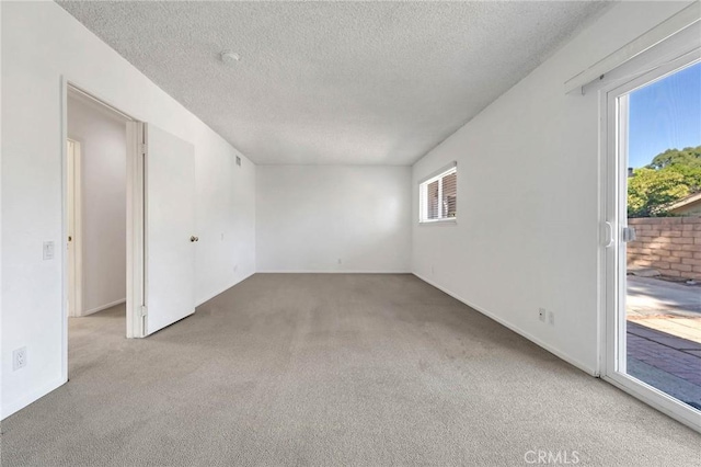 carpeted empty room with plenty of natural light and a textured ceiling