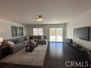 living room featuring dark wood-type flooring