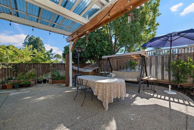 view of patio featuring a pergola