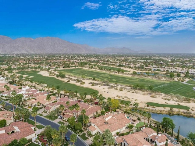 bird's eye view featuring a water and mountain view