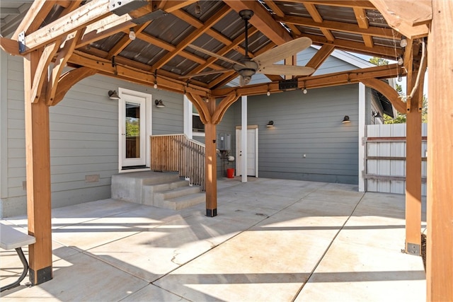 view of patio featuring a gazebo and ceiling fan