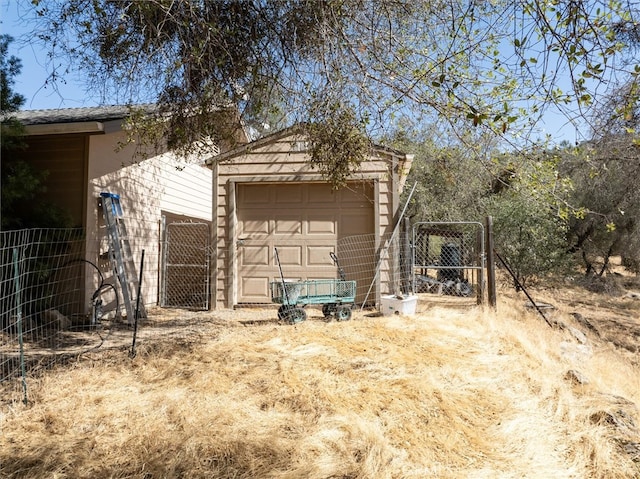 exterior space with a garage