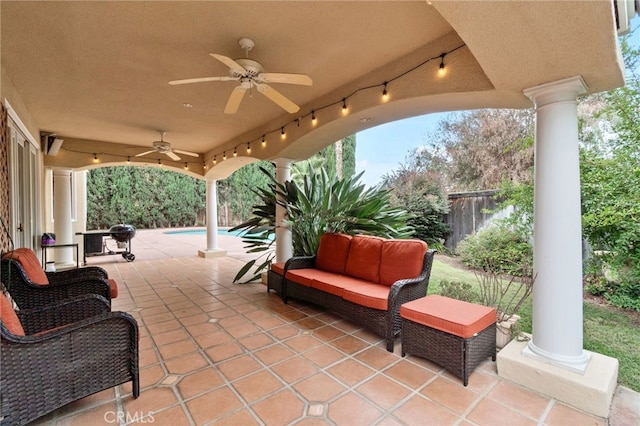 2550 E Jenny Ave, Fresno, CA 93720 - view of patio / terrace with ceiling fan and an outdoor hangout area