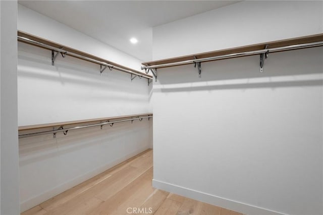 walk in closet with light wood-type flooring