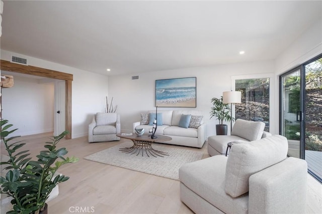 living room featuring light wood-type flooring