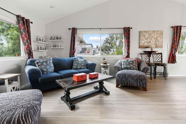 living room featuring light hardwood / wood-style floors and a wealth of natural light