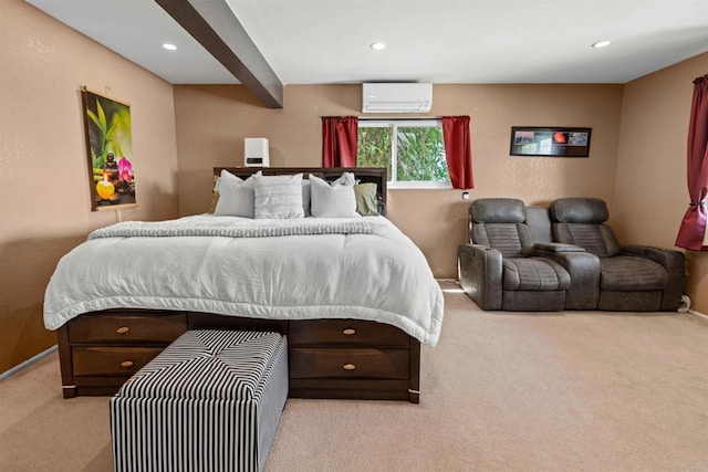 carpeted bedroom with a wall mounted air conditioner