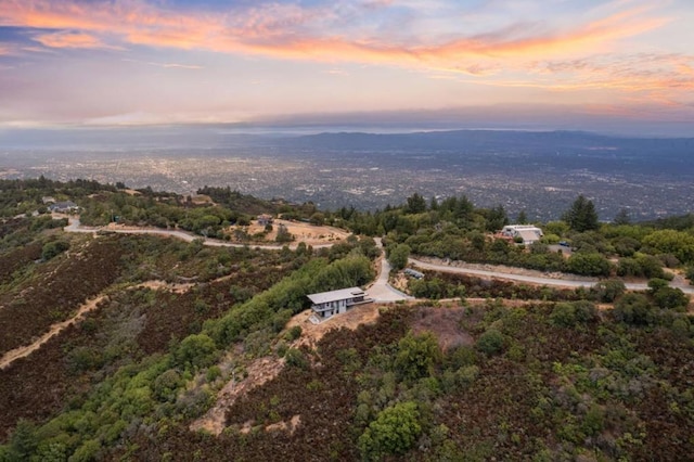 view of aerial view at dusk