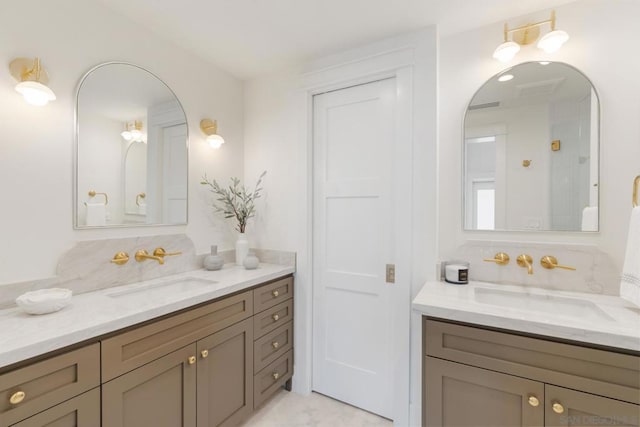 bathroom with backsplash and vanity