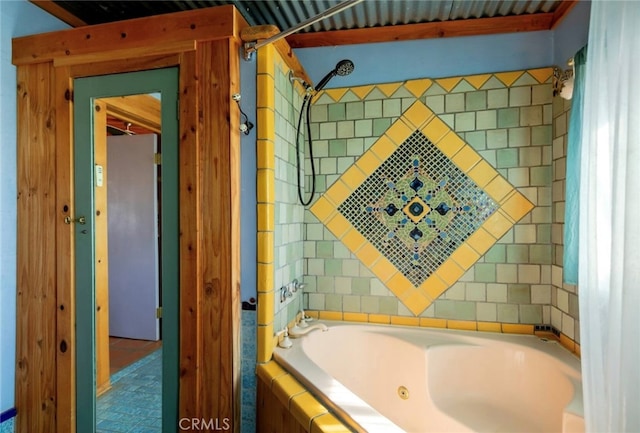 bathroom featuring a relaxing tiled tub