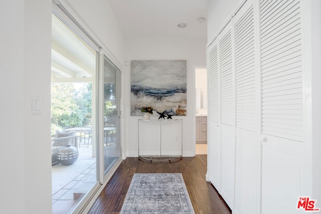 hallway featuring dark hardwood / wood-style floors