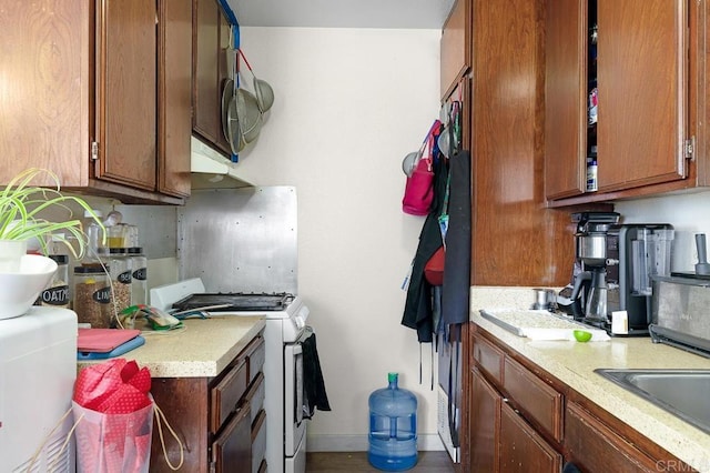 kitchen with sink and white range with gas cooktop