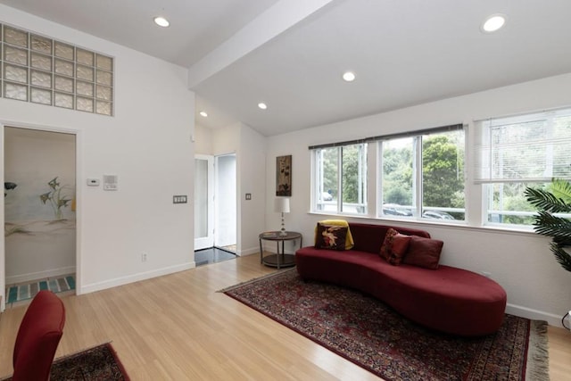 living room with lofted ceiling and light wood-type flooring