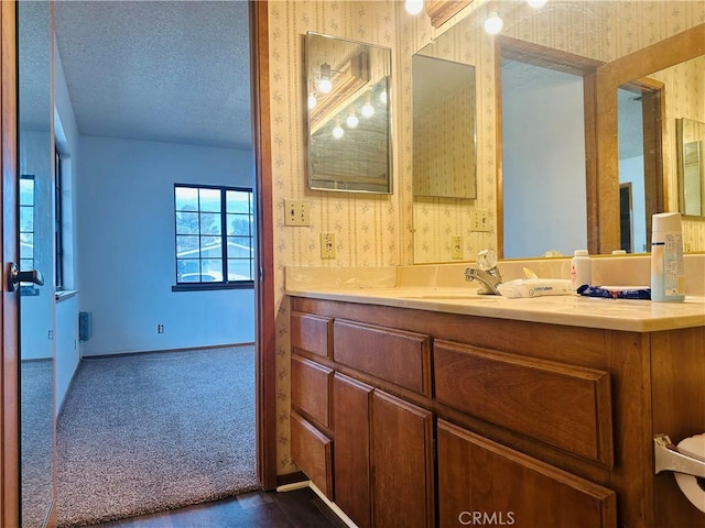 bathroom featuring vanity and a textured ceiling