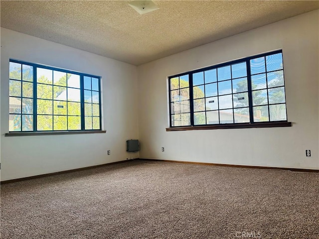 carpeted spare room with a textured ceiling and a healthy amount of sunlight