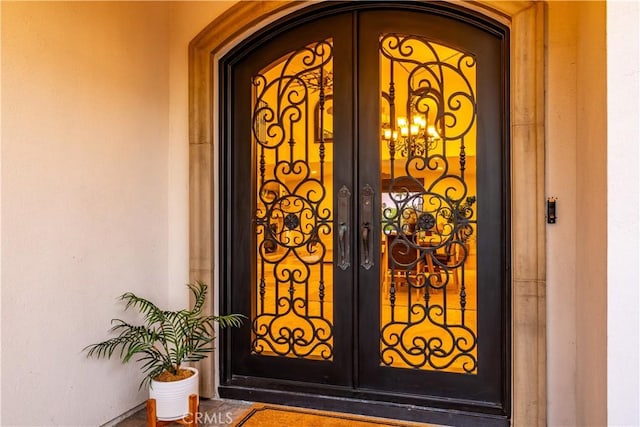 doorway to property featuring french doors