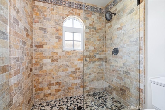 bathroom with toilet and tiled shower