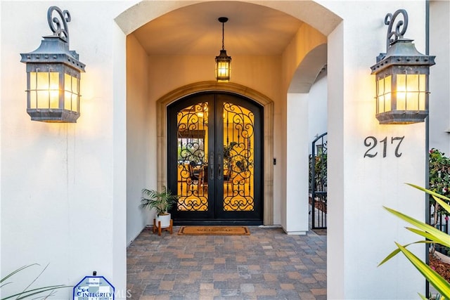 property entrance with french doors