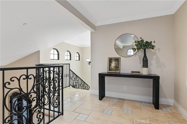 hallway with crown molding