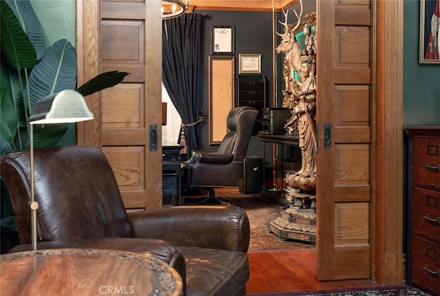 living room with hardwood / wood-style flooring