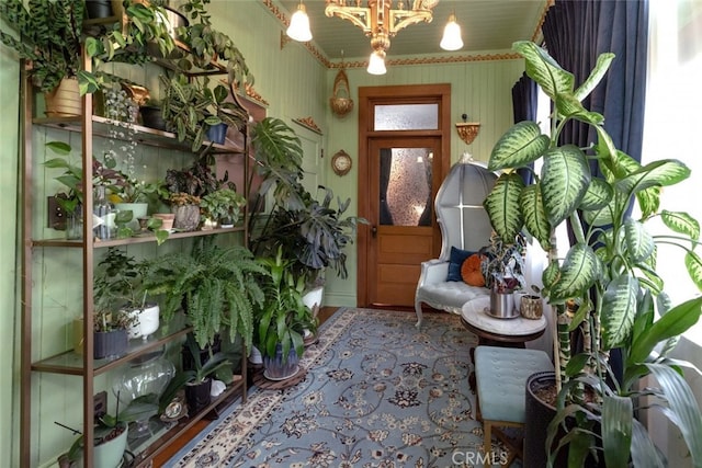 interior space featuring an inviting chandelier