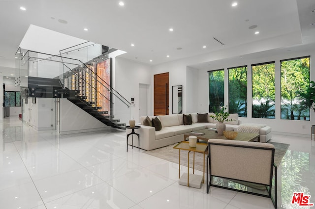 living room with light tile patterned floors