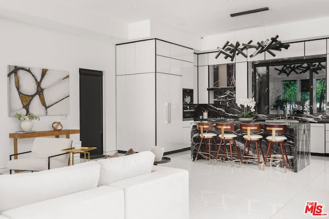 living room featuring light tile patterned flooring