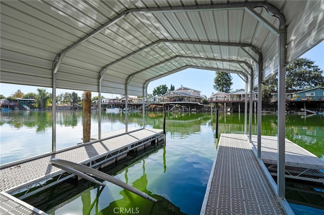 dock area with a water view