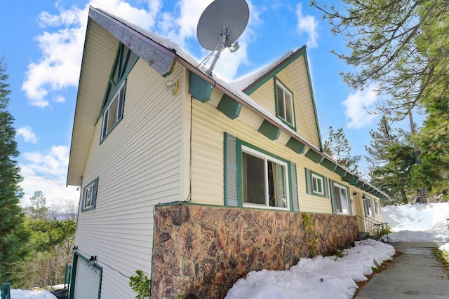 view of snow covered exterior