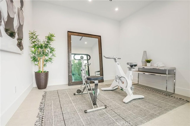 workout area with tile patterned floors