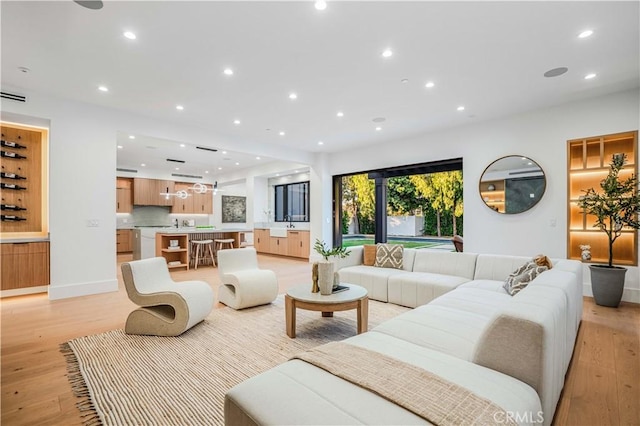 living room with light wood-type flooring