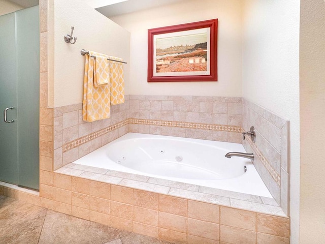 bathroom with plus walk in shower and tile patterned floors