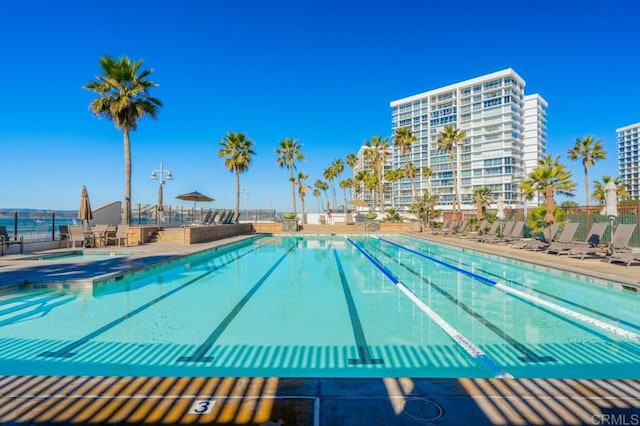 view of swimming pool featuring a patio