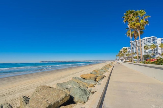 view of water feature featuring a beach view