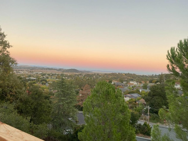 view of aerial view at dusk