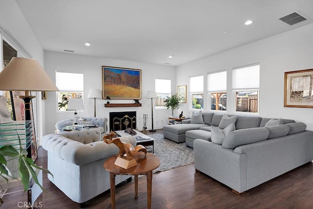 living room featuring dark hardwood / wood-style floors