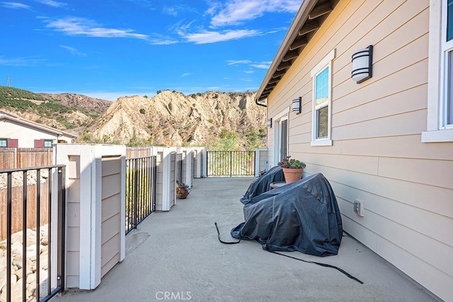 view of patio featuring a mountain view