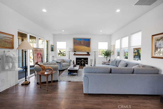 living room featuring dark hardwood / wood-style floors