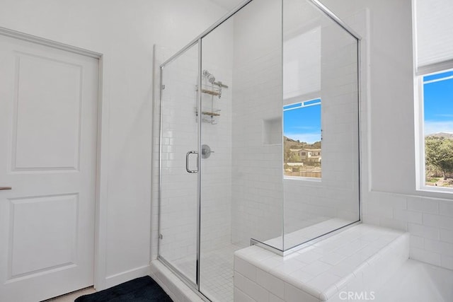 bathroom with plus walk in shower